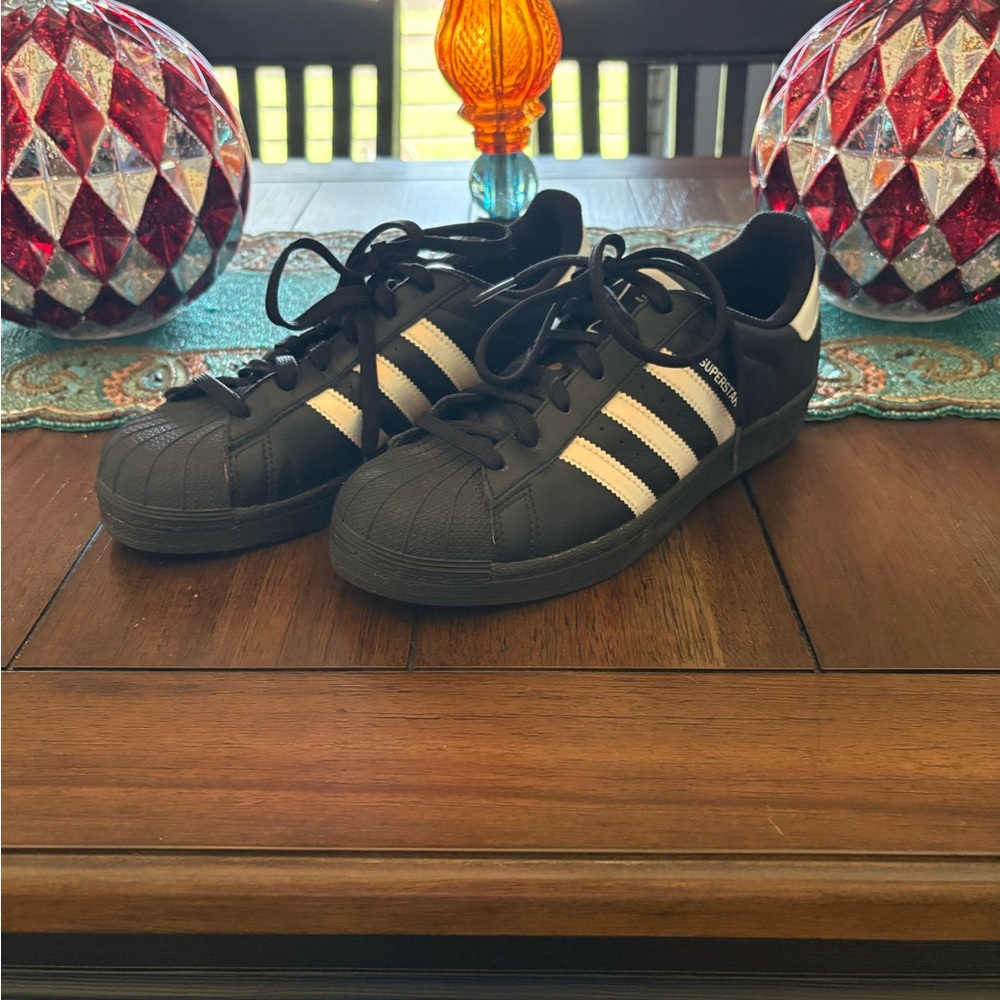 Adidas Kids Black Sneakers with White Stripes